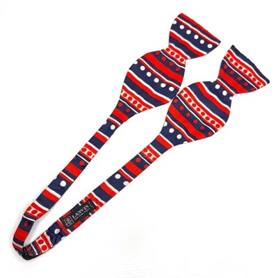 Pajarita ajustable vintage Lanvin Paris a rayas de seda a lunares de 3,5" naranja azul Foto 1 de 4