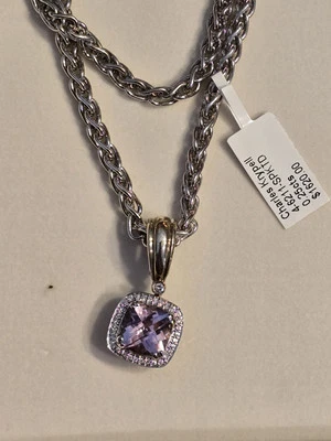 Charles Krypell 14K Gold Sterling Silver Pink Tourmaline Diamond Necklace - Image 1 of 4