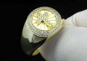 1.20CT Lab Created Diamond Wedding Men's Band Pinky Ring 14K Yellow Gold Plated - Picture 1 of 5