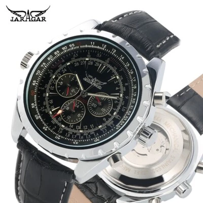 JARAGAR Mens Watch Automatic Mechanical Watches Luxury Black Leather Wristwatch - Image 1 of 4