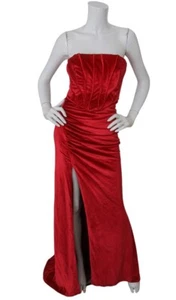 Portia Scarlett Gown Womens 4 Red Velvet Strapless Slit Front Ruched Evening - Picture 1 of 8