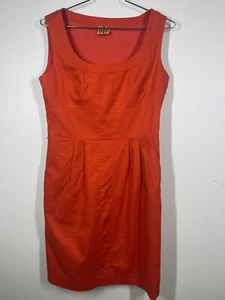 Tory Burch Leena Sleeveless Orange Lined Sheath Dress Side Zip Pockets Size 4 - Picture 1 of 14