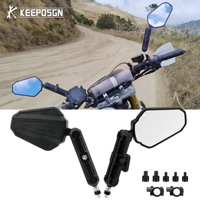 Foldable Side Mirrors Black Rearview For Motorbike Motocross Off-Road Dirt Bike - Image 1 of 4
