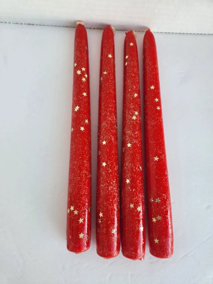 Juego de 4 velas de Navidad de invierno vintage con estrellas brillantes doradas con tracción trasera  Foto 1 de 4