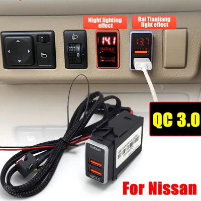 For Nissan Frontier QuickCharger QC3.0 Phone Dual USB Port LED Digital Voltmeter - Image 1 of 4