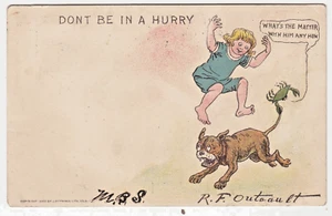 c1905 Buster Brown & Tigg w Crab on Tail A/S RF Outcault Comic Postcard - Picture 1 of 2