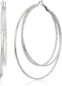 Guess Smooth and Textured Wire Silver Hoop Earrings, One Size, Silver, Gold - Picture 1 of 8