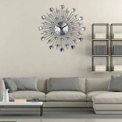 Reloj de Pared Grande Cristal Redondo Diamante Colgante Metal Reloj de Pared Decoración del Hogar Foto 1 de 4