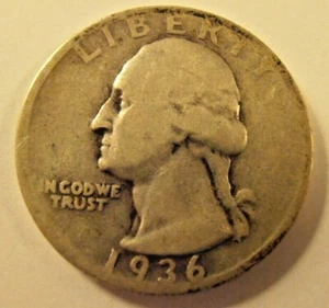 1936 D Washington Silver Quarter, (36DAC6) - Picture 1 of 4