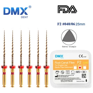 6 limas endodónticas dentales endo NITI F2 25 mm limas giratorias de canal radicular cónico dorado - Imagen 1 de 2