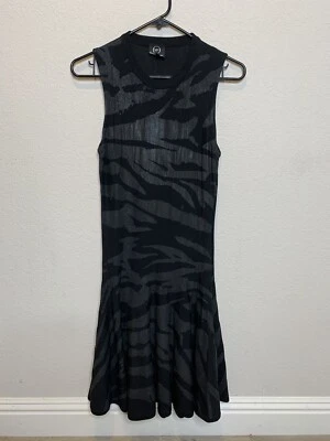Alexander Mcqueen Bodycon Dress Tiger Stripes Sleeveless Flare Black M Fits XS - Image 1 of 4