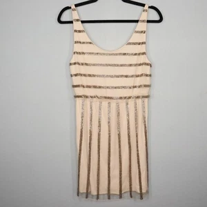 Alice + Olivia Mini Dress Size 6 Nude Silk Sleeveless Gabby Beaded Embellished - Picture 1 of 6
