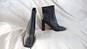 Like New Size 40EU 9AU Forever New Black High Heel Square Toe Ankle Boot Zip - Picture 1 of 10