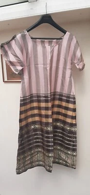 Vestido túnica satinado seda rayas rosa disfraz vikingo 34" busto hecho a mano Foto 1 de 4