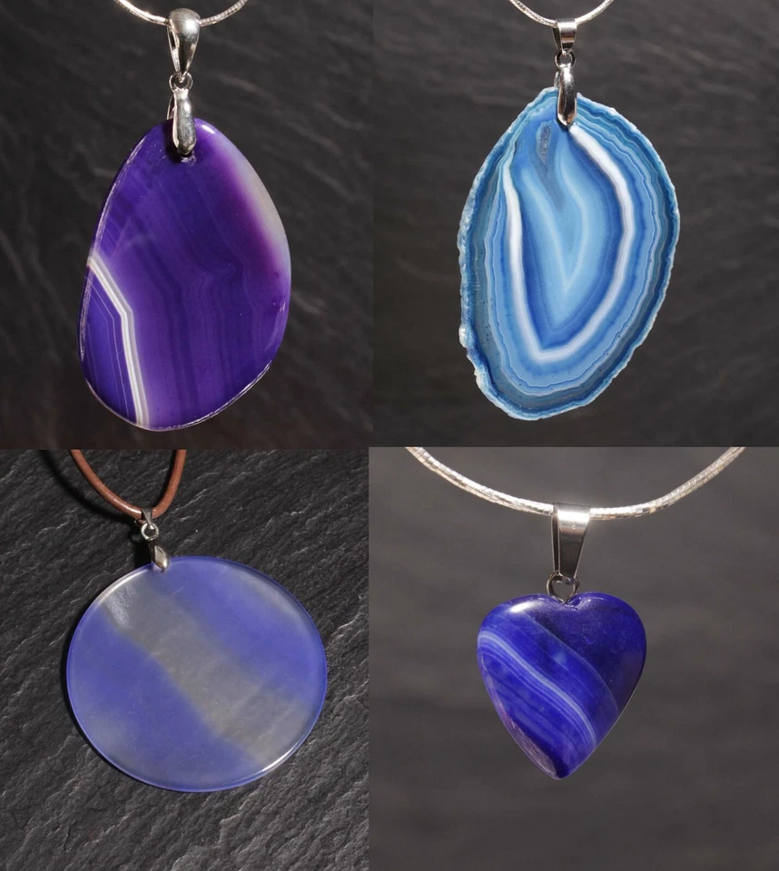 Unikat Edelstein Anhänger mit Achat blau für Kette und Lederband Steinschatz - Bild 1 von 1