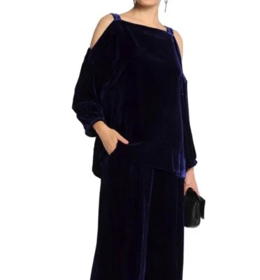 TIBI Women's Velvet Off-The-Shoulder Navy Silk Blend Top Size M New $395 - Image 1 of 4