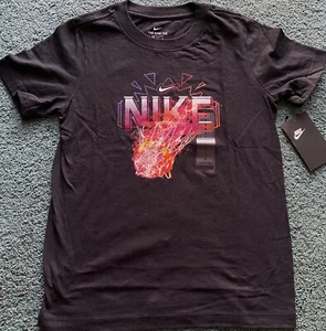 NWT Nike Boys YMD Black/Purple/Orange FIERY BASKETBALL Big Logo Shirt Medium - Picture 1 of 2