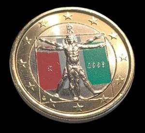 EUROPÄISCHE UNION (Italien) 1 EURO WELTMÜNZE 2009 (Leonardo Da Vinci) coloriert - Bild 1 von 2