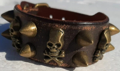 Bracciale uomo/Donna pelle in cuoio con regolabile polsino Marrone - Immagine 1 di 3