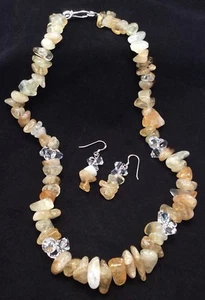 925 Sterling Silver Citrine Nugget And Crystal Necklace Earring Set - Picture 1 of 10