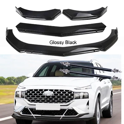 For Hyundai Santa Fe Veloster Front Bumper Lip Splitter Spoiler Strut Rods Black - Image 1 of 4