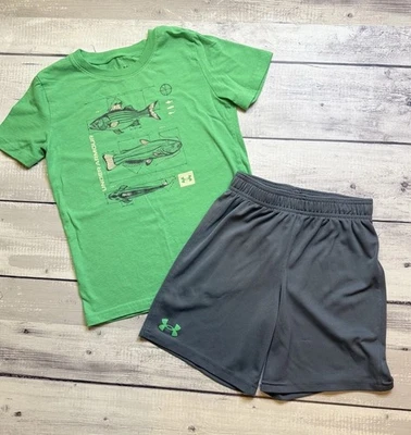 Boys Youth Under Armour Green & Gray Matching Outfit - Size 7 - Image 1 of 4
