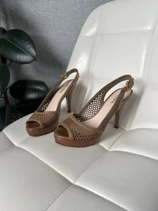 Prada Brown Leather Cutout Peep Toe Slingback Platform Heels Shoes Size 37,5 - Picture 1 of 18