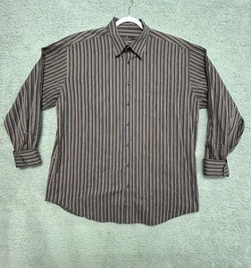 Camisa Bugatchi Uomo Para Hombre XXL Marrón Blanco Rayas Botón Puño Abatible Manga Larga - Imagen 1 de 15