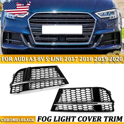 Chrome Trim Front Fog Light Cover Bezel Grille Grill For AUDI A3 8V S-LINE 17-20 - Imagem 1 de 4