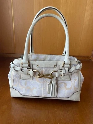 [ Excellent+]  Coach 10785 Hampton Purse Signature Logo White Satchel Tote Bag - Image 1 of 4