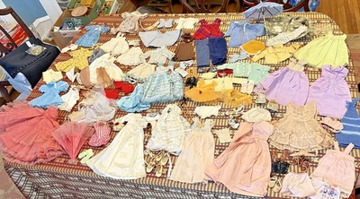OLD VINTAGE ANTIQUE MARY HOYER DOLL CLOTHING GOWNS PARASOLS SHOES OUTFITS LG LOT - Image 1 of 4