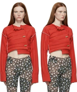 ACNE STUDIOS Red Assymetric Ribbed Wool Cardigan Jacket Size XS - Picture 1 of 21