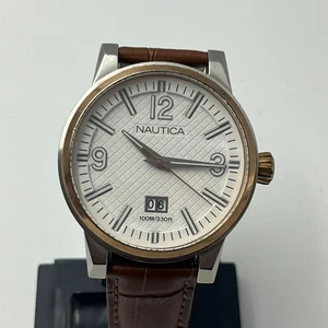 Nautica Men's Quartz Watch A14567G – White Dial, Date Display, Leather, Made Usa - Picture 1 of 9