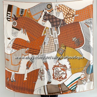 Sallys Boutique 100% Twill Silk Wrap Scarf Stole Horses Print Square Shawl 53" - Image 1 of 4