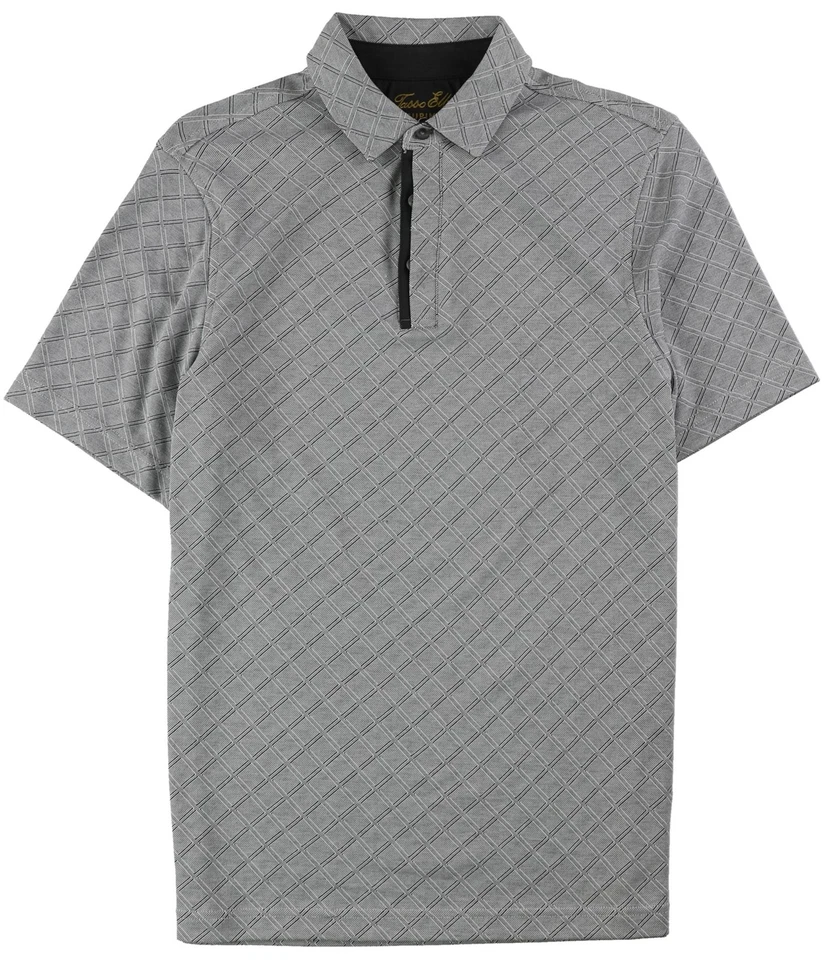 Tasso Elba Mens Textured Diamond Polo Shirt, dkleadcbo, L - Image 1 of 1