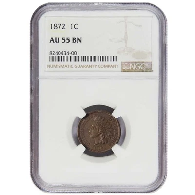 1872 1c Indian Head Cent Semi-Key Date NGC AU55BN - Image 1 of 3
