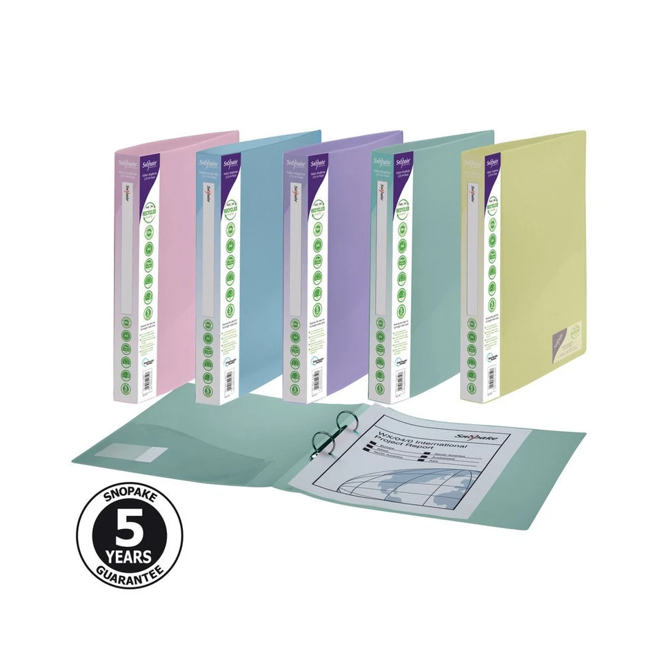 Snopake Reborn A4 2 O-Ring 25Mm Ring Binder Pastel (Pack 5) 15918