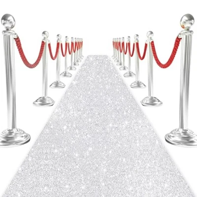 Alfombra de corredor de pasillo pasillo brillante con lentejuelas plateadas 2 pies x 15 pies brillo boda  Foto 1 de 4