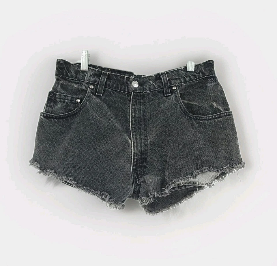 Levi's Vintage Womens 29 Gold Tab 545 Loose Fit Cutoff Boho Black Denim Shorts - Image 1 of 4