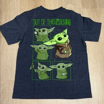 Star Wars Mad Engine Gray Graphic Baby Yoda Grogu OUT OF THIS WORLD Tee SZ 8 - Image 1 of 4