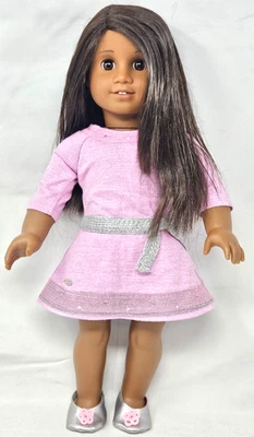 American Girl Truly Me 47 Doll Dark Brown Hair Brown Eyes Dark Skin Purple Dress - Image 1 of 4