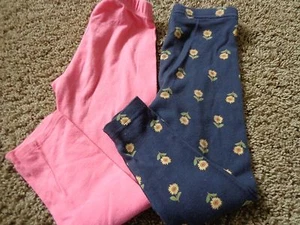 GYMBOREE & OSH KOSH girl's EUC sz 4 leggings (2 pairs) Pink & blue w/Sunflowers - Picture 1 of 7