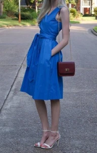 J Crew Wrap Dress en algodón popelina piscina azul NWT $138 talla 2P F3032 NUEVO - Imagen 1 de 9