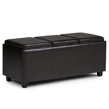 Simpli Home Avalon Faux Leather Rectangular Storage Ottoman With 3 Serving Brown