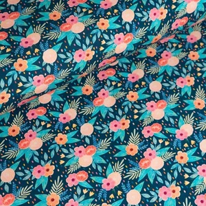 Cotton Jersey Fabric, Floral Bunch on Navy, Floral Stretch Knit Fabric - Picture 1 of 5