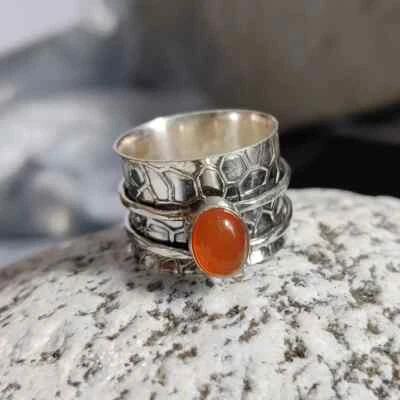 925 Sterling Silver Carnelian Spinner Ring Handmade Women Jewelry For Her B 5 - Image 1 of 4
