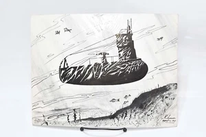 VINTAGE SCI FI 1949 GUERRA SOTTOMARINO ILLUSTRAZIONE DI RUSSELL SWANSON 14 X 10/12 - Foto 1 di 7