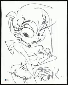 John "John K" Kricfalusi Signed (Beckett) 11x14 Canvas with Hand-Drawn Sketch - Picture 1 of 2