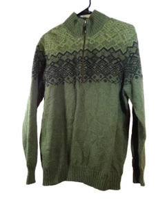 Columbia Men's 1/4 Zip Sweater Green L Large Longsleeve Geometric Wool Blend - Picture 1 of 4