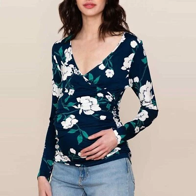 Yumi Kim Leah Maternity Lucky Charm Floral Ruched Surplice Wrap Top NWT 118 Med - Image 1 of 4